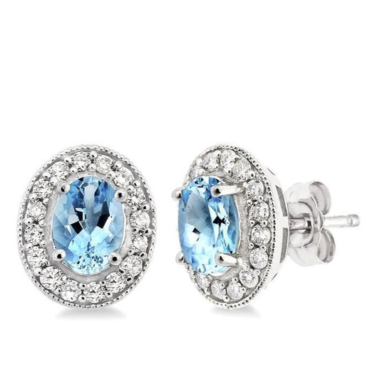 Parkplace Jewelers Oval Shape Gemstone & Halo Diamond Earrings 58214PPFNERAQWG