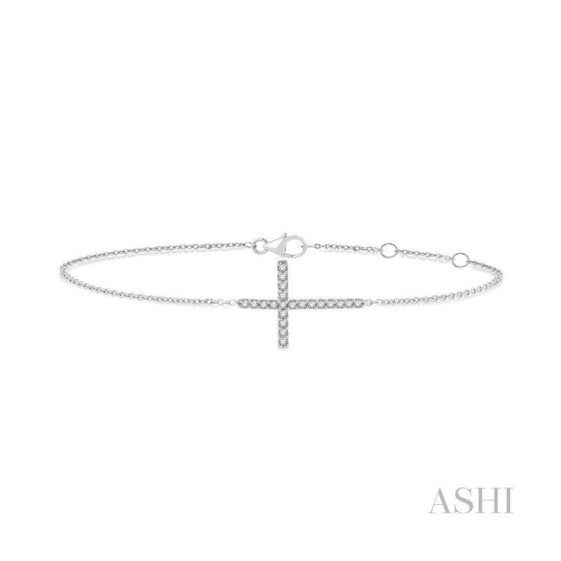 ASHI Sideway Cross Petite Diamond Fashion Chain Bracelet 713E0PPTSWG