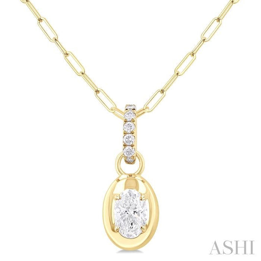 ASHI Oval Shape Paperclip Diamond Fashion Pendant 900G6PPFGPDYG-OV