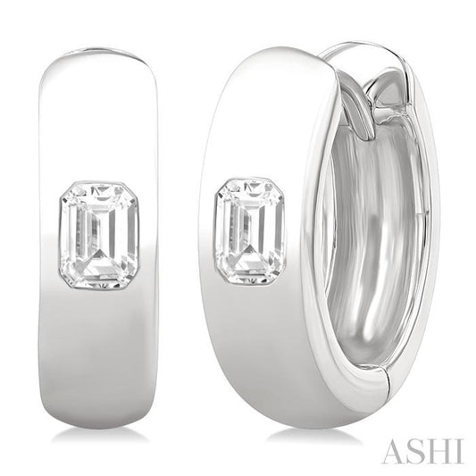 ASHI Emerald Shape Bezel Set Diamond Huggie Fashion Earrings 903G5PPFGERWG-OC