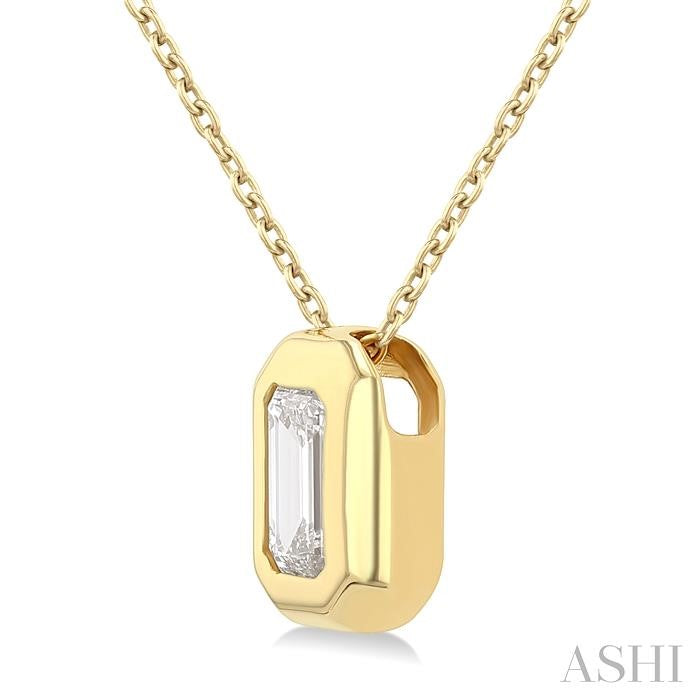 ASHI Emerald Shape Bezel Set Diamond Pendant 903G5PPFGPDYG-OC