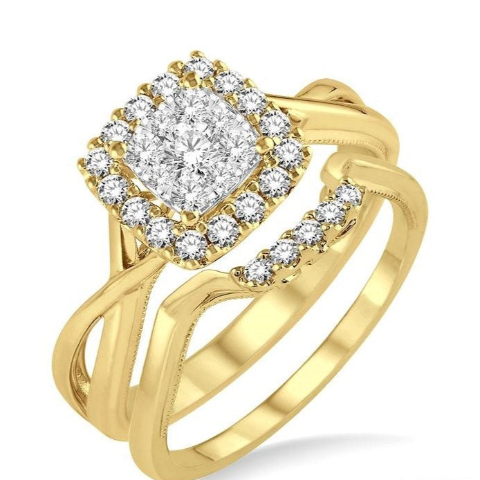 Parkplace Jewelers Cushion Shape Halo Lovebright Diamond Wedding Set 13023PPFHYW-WS