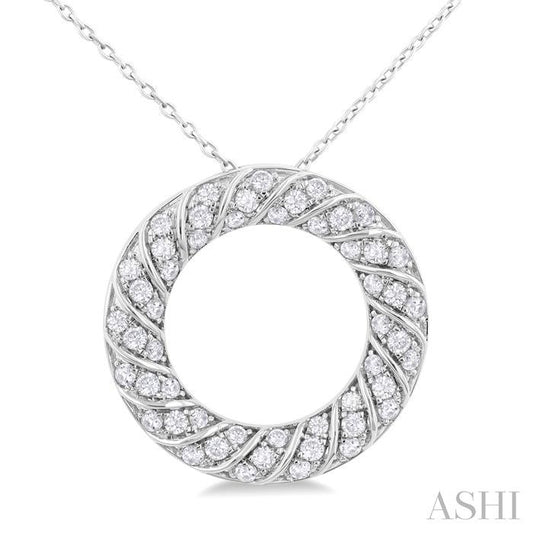 ASHI Circle Ribbed Diamond Pendant 90593PPFGPDWG