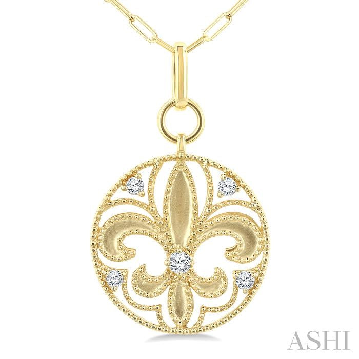 ASHI Fleur De Lis Medallion Diamond Fashion Pendant 907G6PPFGPDYG