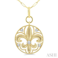 ASHI Fleur De Lis Medallion Diamond Fashion Pendant 907G6PPFGPDYG