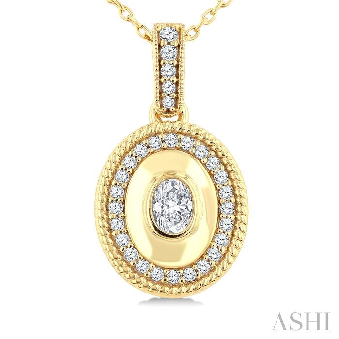 ASHI Oval Shape Art Deco Diamond Fashion Pendant 907H6PPFGPDYG-OV