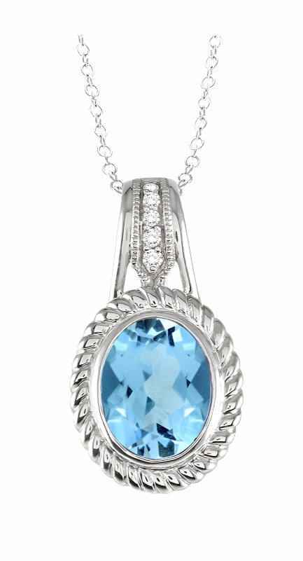 Parkplace Jewelers Silver Oval Shape Gemstone & Diamond Pendant 88659PPSSBTSLPD