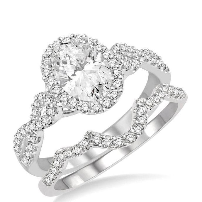 Parkplace Jewelers Oval Shape Halo Diamond Wedding Set 245C2PPFVWG-WS