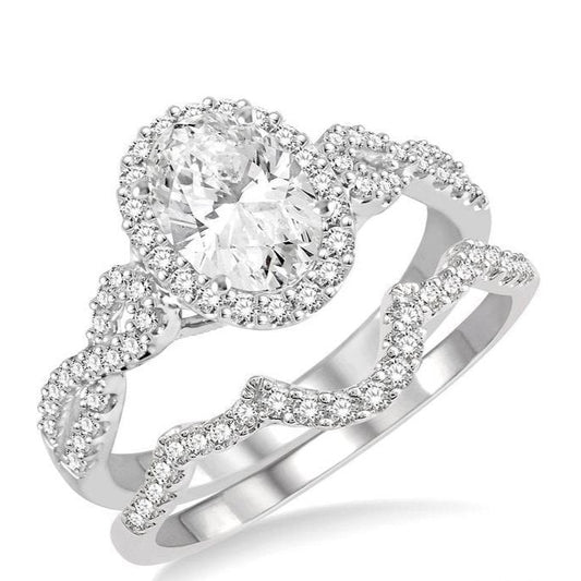 Parkplace Jewelers Oval Shape Halo Diamond Wedding Set 245C2PPFVWG-WS