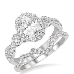 Parkplace Jewelers Oval Shape Halo Diamond Wedding Set 245C2PPFVWG-WS