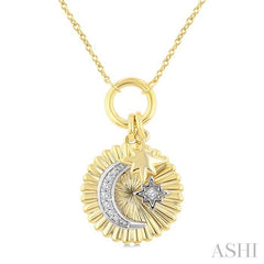 ASHI Crescent Moon & Star Charm Fluted Diamond Fashion Pendant 910J9PPTGPDYW