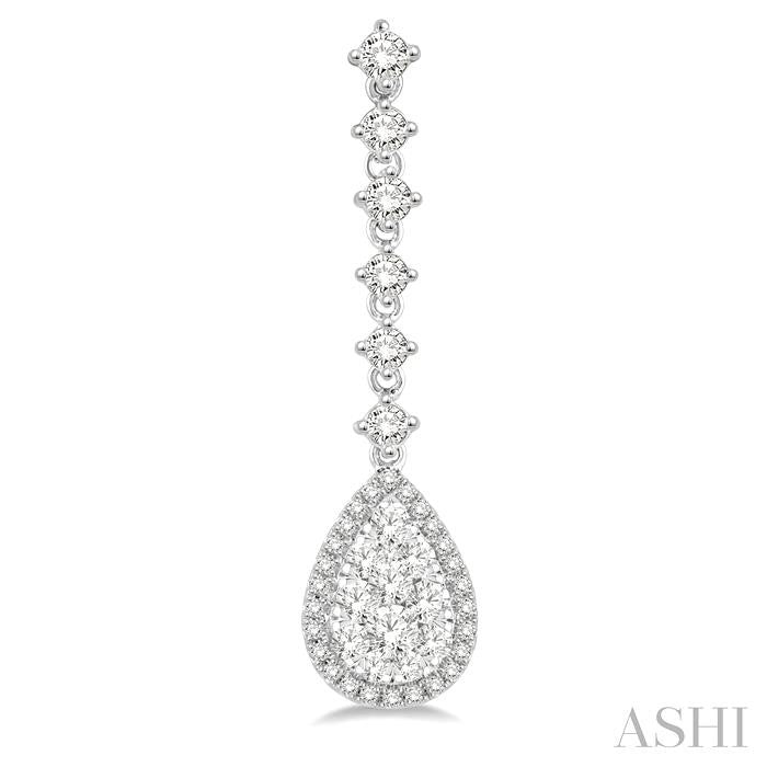 ASHI Pear Shape Halo Lovebright Diamond Long Earrings 912D1PPFGERWG