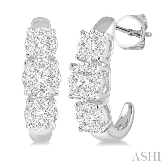 ASHI Round Shape Past Present & Future Lovebright Essential Diamond Half Hoop Earrings 912E1PPFVERWG