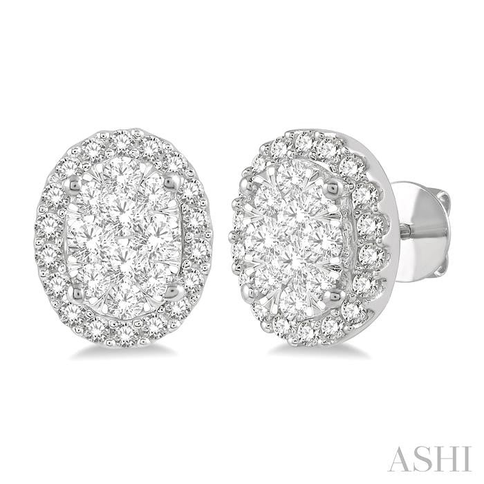 ASHI Oval Shape Halo Lovebright Essential Diamond Earrings 914A3PPFGERWG