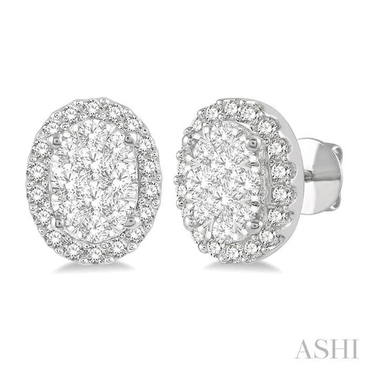 ASHI Oval Shape Halo Lovebright Essential Diamond Earrings 914A3PPFGERWG