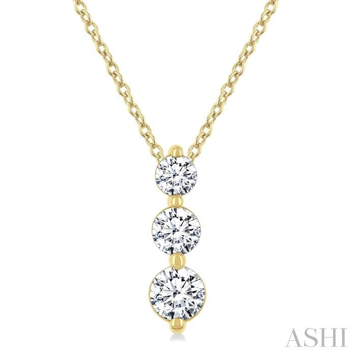 ASHI 3 Stone Diamond Fashion Pendant 915G3PPFGPDYG