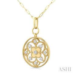 ASHI Clover Circle Paperclip Medallion Diamond Fashion Pendant 916F6PPFGPDYG