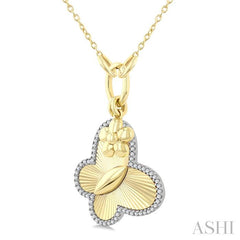 ASHI Butterfly Charm Fluted Diamond Fashion Pendant 916G7PPTGPDYW-BTF