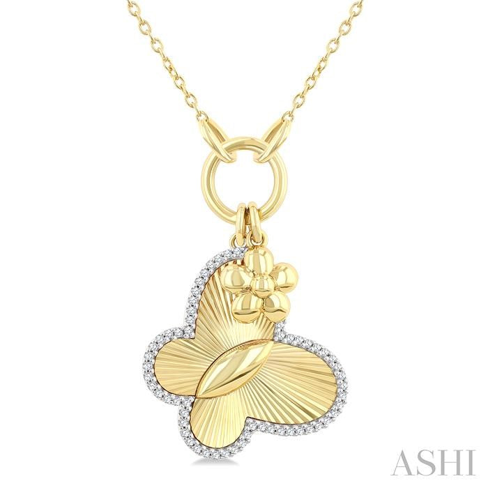 ASHI Butterfly Charm Fluted Diamond Fashion Pendant 916G7PPTGPDYW-BTF