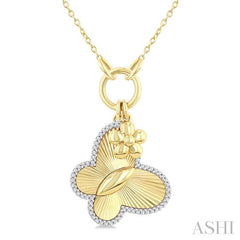 ASHI Butterfly Charm Fluted Diamond Fashion Pendant 916G7PPTGPDYW-BTF