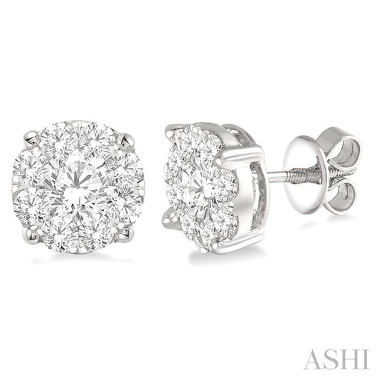 ASHI Round Shape Lovebright Essential Diamond Stud Earrings 91750PPFGERWG-3.00