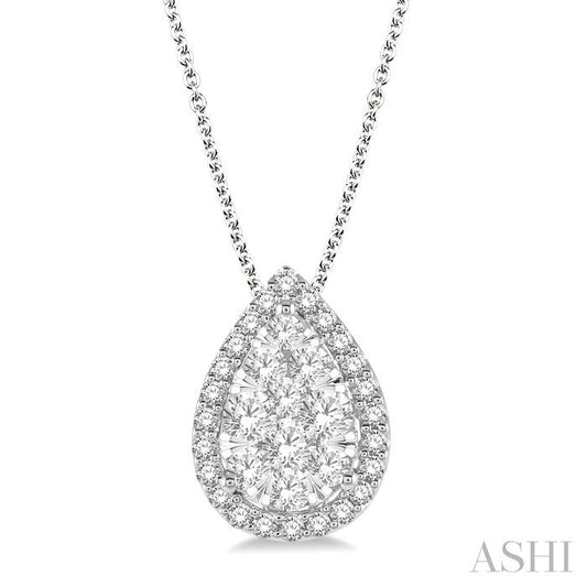 ASHI Pear Shape Halo Lovebright Essential Diamond Pendant 917B2PPFGPDWG