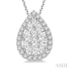ASHI Pear Shape Halo Lovebright Essential Diamond Pendant 917B2PPFGPDWG