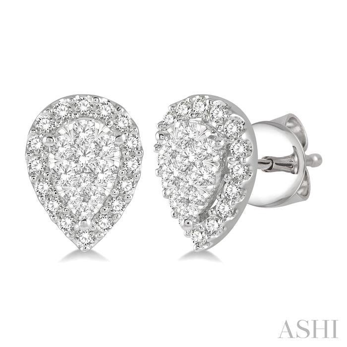 ASHI Pear Shape Halo Lovebright Essential Diamond Earrings 917B3PPFGERWG