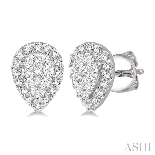 ASHI Pear Shape Halo Lovebright Essential Diamond Earrings 917B3PPFGERWG