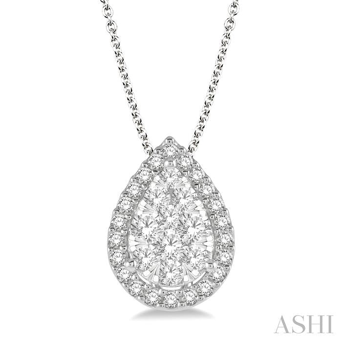 ASHI Pear Shape Halo Lovebright Essential Diamond Pendant 917B3PPFGPDWG
