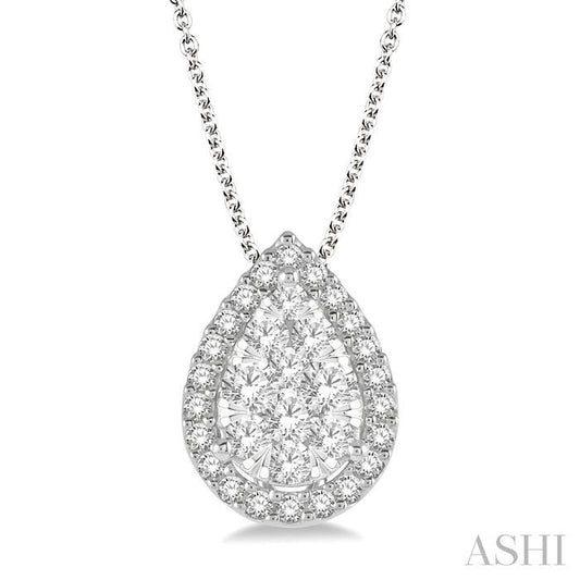 ASHI Pear Shape Halo Lovebright Essential Diamond Pendant 917B3PPFGPDWG