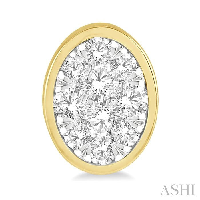 ASHI Oval Shape Bezel Set Lovebright Essential Diamond Stud Earrings 918B3PPFGERYW