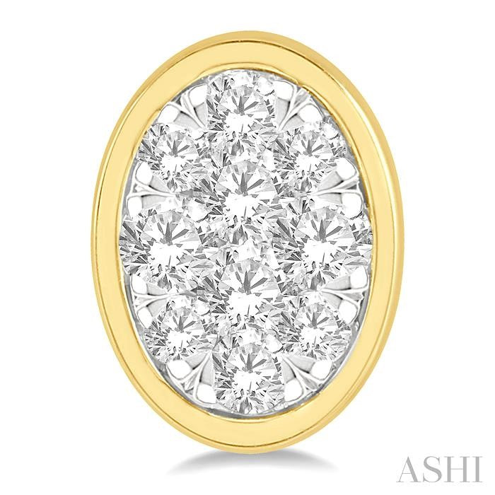 ASHI Oval Shape Bezel Set Lovebright Essential Diamond Stud Earrings 918B5PPFGERYW