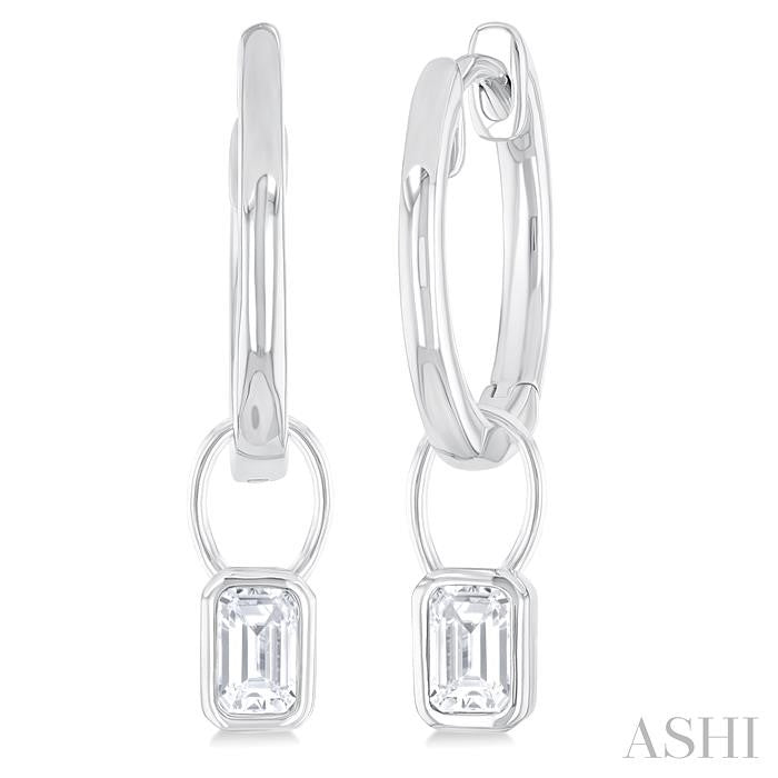 ASHI Emerald Shape Bezel Set Diamond Huggie Fashion Earrings 918F5PPTGERWG-OC