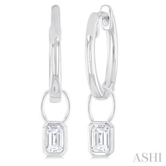 ASHI Emerald Shape Bezel Set Diamond Huggie Fashion Earrings 918F5PPTGERWG-OC