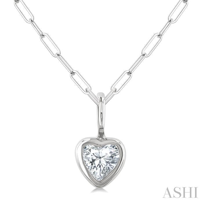 ASHI Heart Shape Bezel Set Paperclip Diamond Fashion Pendant 918F7PPFGPDWG-HT