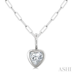 ASHI Heart Shape Bezel Set Paperclip Diamond Fashion Pendant 918F7PPFGPDWG-HT
