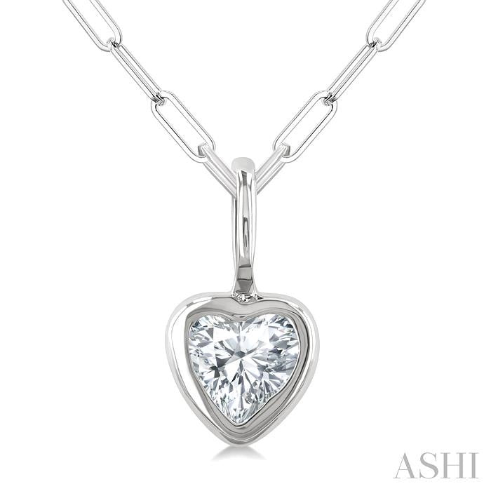 ASHI Heart Shape Bezel Set Paperclip Diamond Fashion Pendant 918F7PPFGPDWG-HT