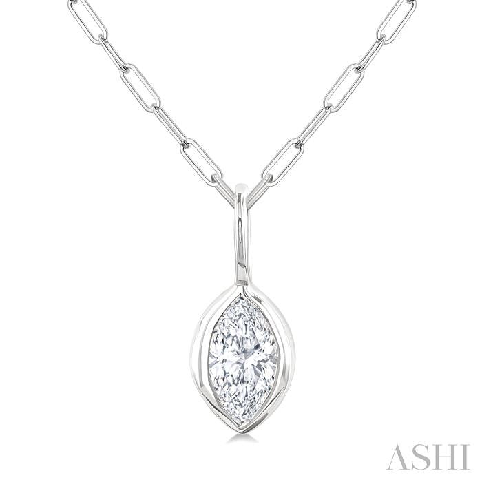 ASHI Marquise Shape Bezel Set Paperclip Diamond Fashion Pendant 918F7PPFGPDWG-MQ