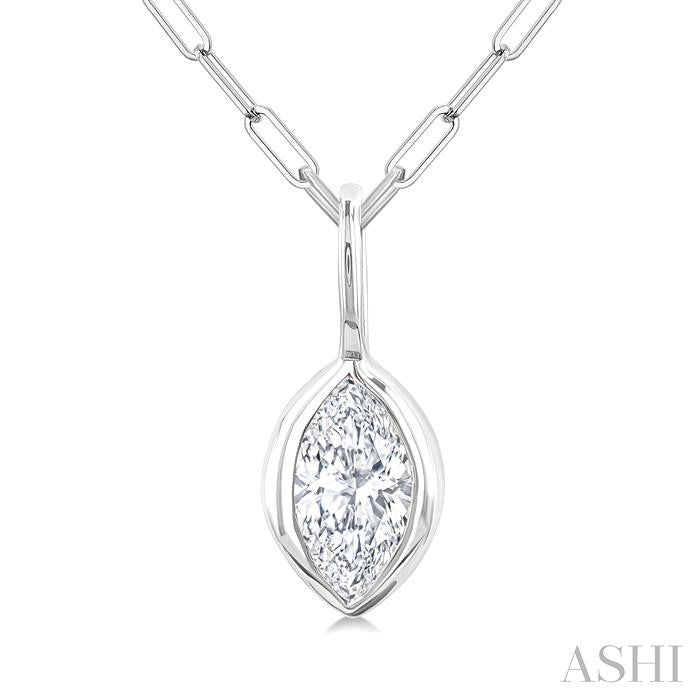 ASHI Marquise Shape Bezel Set Paperclip Diamond Fashion Pendant 918F7PPFGPDWG-MQ