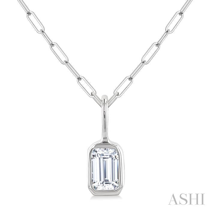 ASHI Emerald Shape Bezel Set Paperclip Diamond Fashion Pendant 918F7PPFGPDWG-OC