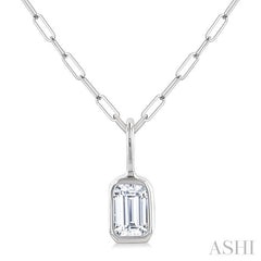 ASHI Emerald Shape Bezel Set Paperclip Diamond Fashion Pendant 918F7PPFGPDWG-OC