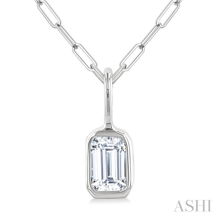 ASHI Emerald Shape Bezel Set Paperclip Diamond Fashion Pendant 918F7PPFGPDWG-OC
