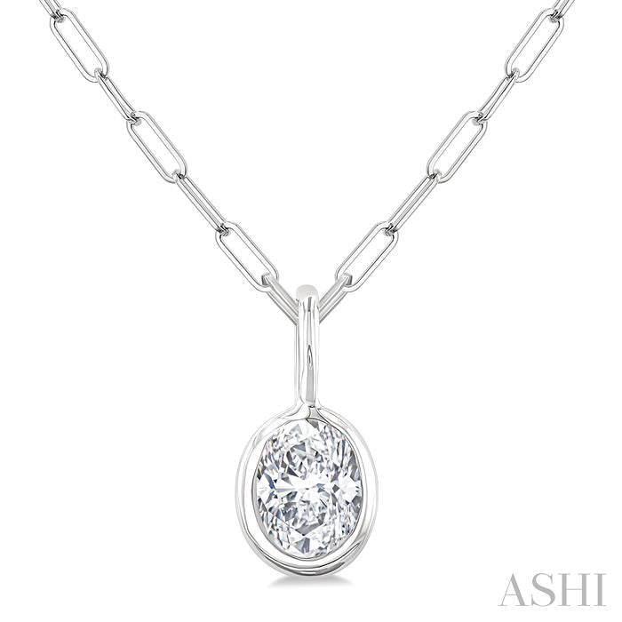 ASHI Oval Shape Bezel Set Paperclip Diamond Fashion Pendant 918F7PPFGPDWG-OV