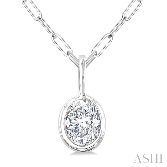 ASHI Oval Shape Bezel Set Paperclip Diamond Fashion Pendant 918F7PPFGPDWG-OV