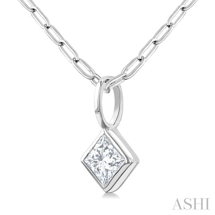 ASHI Princess Shape Bezel Set Paperclip Diamond Fashion Pendant 918F7PPFGPDWG-PRN