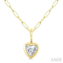 ASHI Heart Shape Bezel Set Paperclip Diamond Fashion Pendant 918F7PPFGPDYG-HT