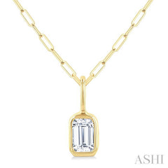 ASHI Emerald Shape Bezel Set Paperclip Diamond Fashion Pendant 918F7PPFGPDYG-OC