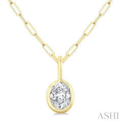 ASHI Oval Shape Bezel Set Paperclip Diamond Fashion Pendant 918F7PPFGPDYG-OV