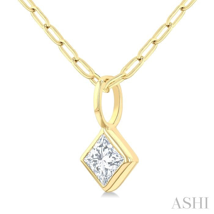 ASHI Princess Shape Bezel Set Paperclip Diamond Fashion Pendant 918F7PPFGPDYG-PRN
